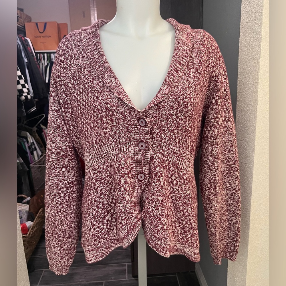 Laura Scott Red & White Knit Cardigan